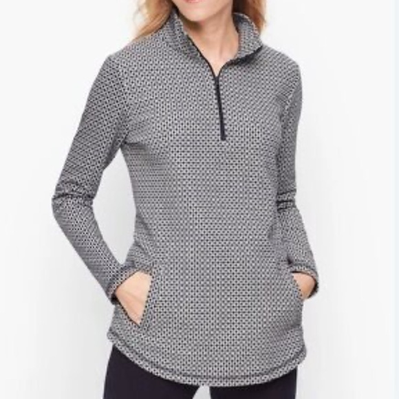 Talbots Geometric-Print Navy/White Half-Zip Pullover Sweatshirt Womens Small NWT - Picture 1 of 11